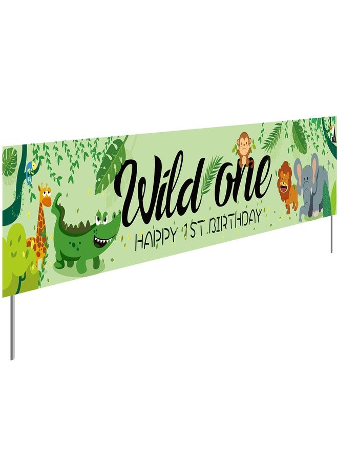 Helewilk Wild One Jungle Banner, Green, 1st Birthday/Baby Shower Decor, 112.0x19.0 inches, Polyester - Image 1