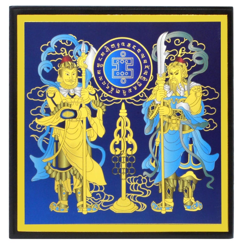 Fengshuibringluck Feng Shui Door Guardians with Ksitigarbah Staff Plaque Home Statue Travel Safety and Good Luck Amulet Decoration