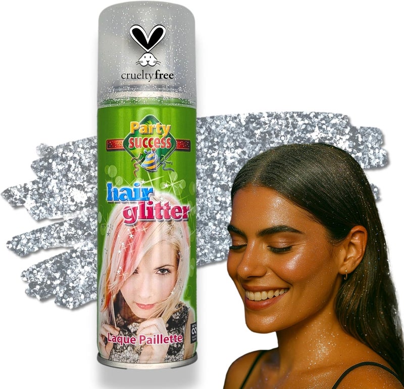PartySuccess Temporary Hair Silver Glitter Colour Spray WashOut Formula 125ml