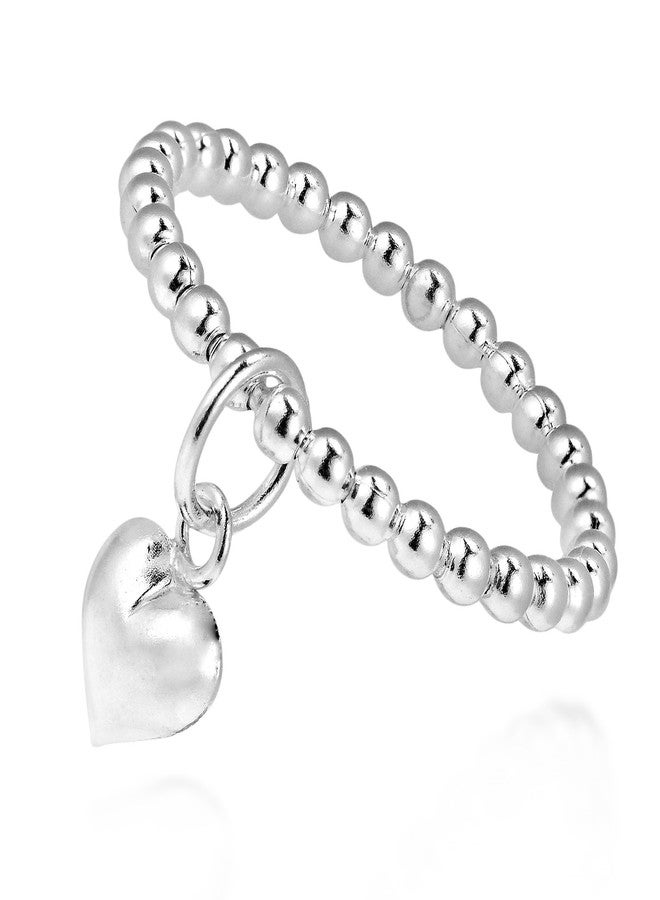 AeraVida Lovely Heart Dangle Eternal Love Beaded Sterling Silver Ring | Statement Fashion, Promise Ring, Couple Unisex Ring | Simple Jewelry Gift All Occasions | Size 7 - Image 1