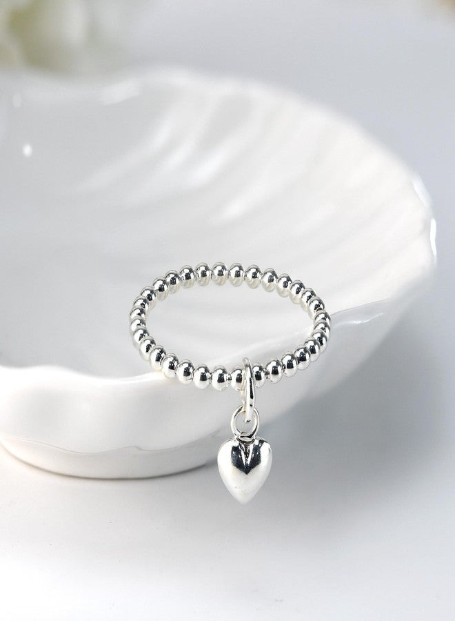 AeraVida Lovely Heart Dangle Eternal Love Beaded Sterling Silver Ring | Statement Fashion, Promise Ring, Couple Unisex Ring | Simple Jewelry Gift All Occasions | Size 7 - Image 3