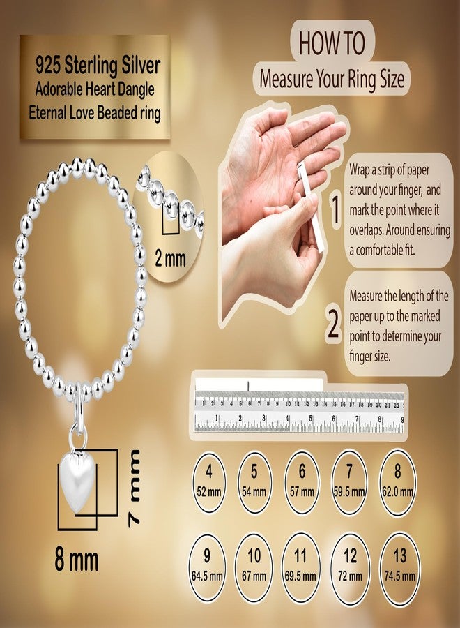 AeraVida Lovely Heart Dangle Eternal Love Beaded Sterling Silver Ring | Statement Fashion, Promise Ring, Couple Unisex Ring | Simple Jewelry Gift All Occasions | Size 7 - Image 4