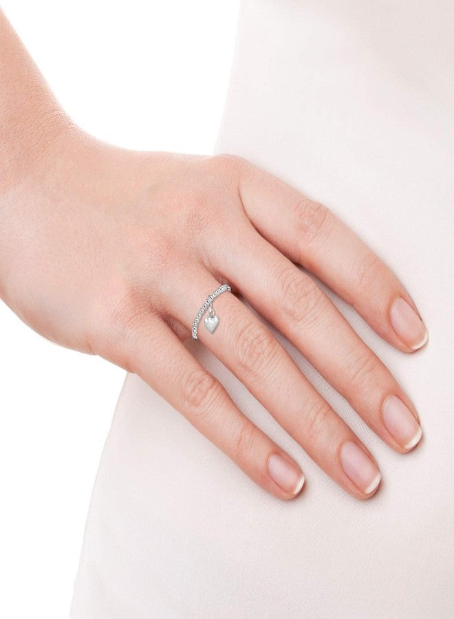 AeraVida Lovely Heart Dangle Eternal Love Beaded Sterling Silver Ring | Statement Fashion, Promise Ring, Couple Unisex Ring | Simple Jewelry Gift All Occasions | Size 7 - Image 5