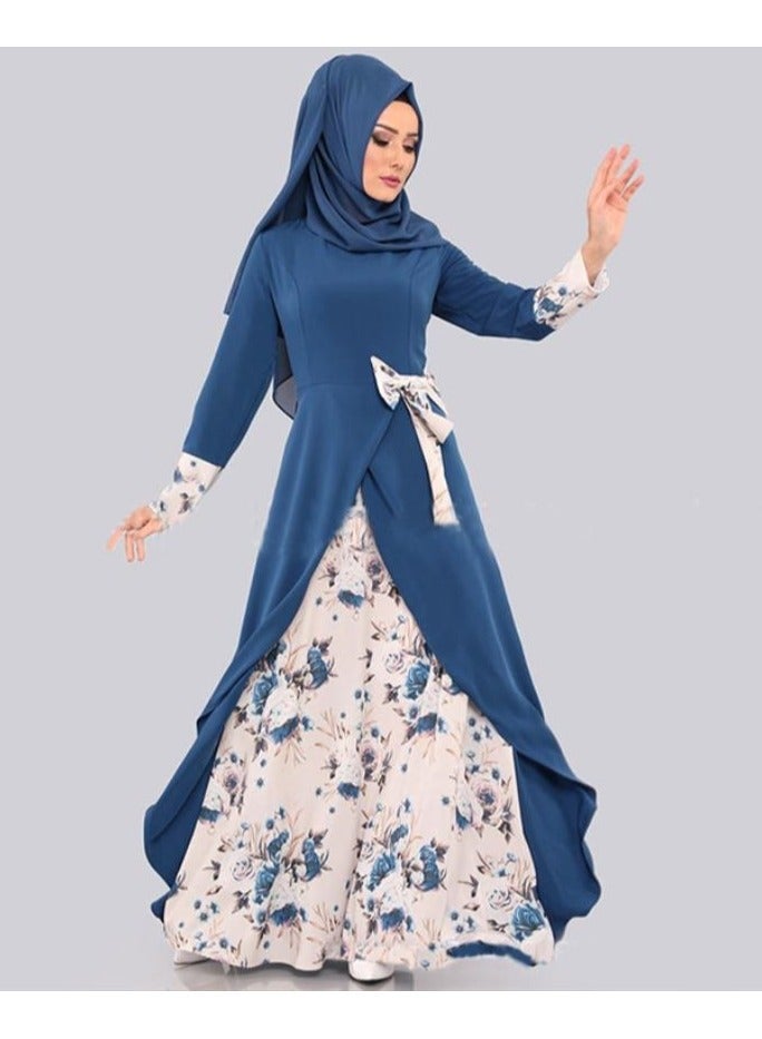 KUYING New Printed Loose Waistband Pullover Long Sleeved Dress 