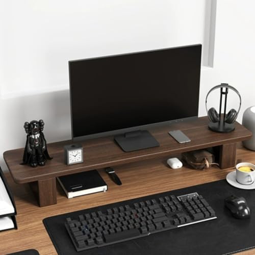 carpentray Wooden 100CM Computer Monitor Stand, Monitor Riser Desk Shelf Desktop Stand TV Laptop Riser with Keyboard Storage Desk - Image 1