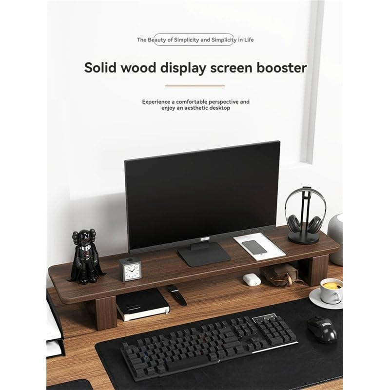carpentray Wooden 100CM Computer Monitor Stand, Monitor Riser Desk Shelf Desktop Stand TV Laptop Riser with Keyboard Storage Desk - Image 4