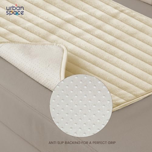 Urban Space 1 Seater Quilted Velvet Sofa Cover Mat, Easy Care & Machine Washable Sofa Cover, Velvet Sofa Seat Mat for Couch for Living Space (1 Seater - Beige) - Image 3
