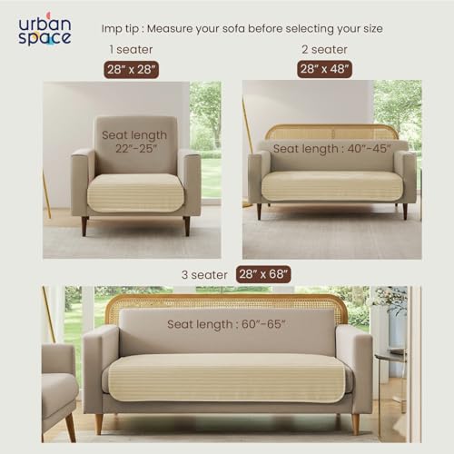 Urban Space 1 Seater Quilted Velvet Sofa Cover Mat, Easy Care & Machine Washable Sofa Cover, Velvet Sofa Seat Mat for Couch for Living Space (1 Seater - Beige) - Image 5