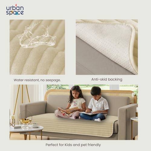 Urban Space 1 Seater Quilted Velvet Sofa Cover Mat, Easy Care & Machine Washable Sofa Cover, Velvet Sofa Seat Mat for Couch for Living Space (1 Seater - Beige) - Image 4