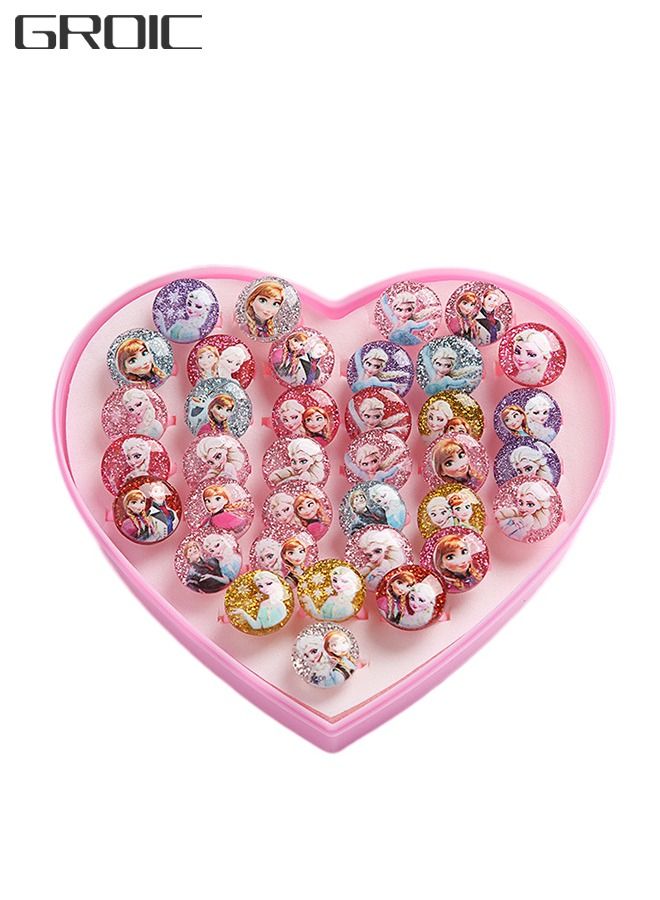 GROIC 36pcs Adjustable Princess Rings, Girls Dress Up Toys, Ring Set, Kids Cartoon Accessories  - Image 1