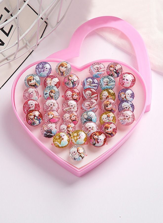 GROIC 36pcs Adjustable Princess Rings, Girls Dress Up Toys, Ring Set, Kids Cartoon Accessories  - Image 2