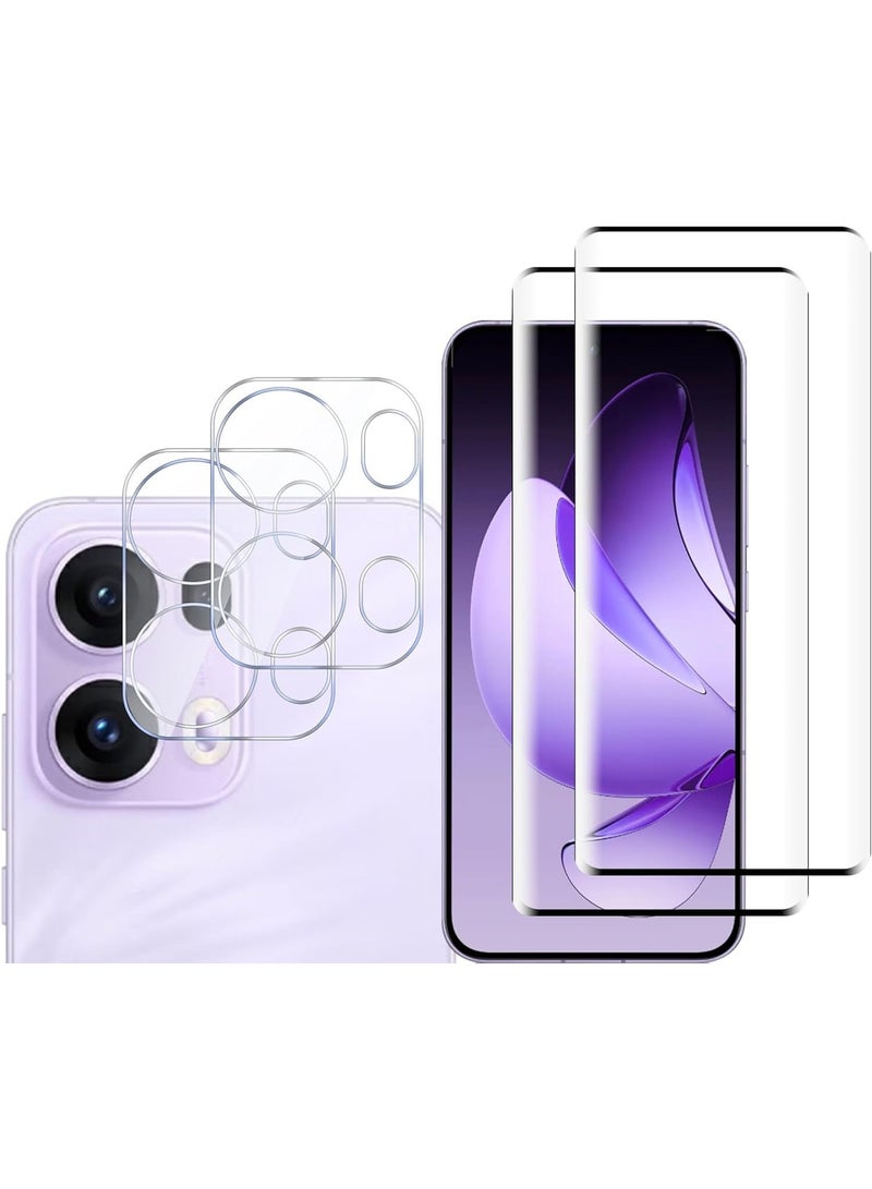 Screen Protector Compatible with Oppo Reno 13 Pro, 【2 Pack】 Tempered Glass + 【2 Pack】 Camera Lens Protector, 9H Hardness HD Anti-Scratch Protective Film - Image 1