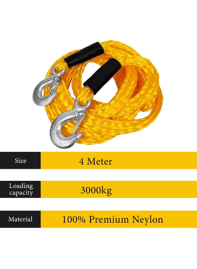 3XR Emergency Tow Rope 4 Meter 3000kg 3 Ton Heavy Duty Nylon Vehicle Recovery Towing Rope with Safety Hooks for Car SUV Pickup Truck Off Road Rescue Snow Mud Desert Winch Extension Strap Roadside Assistance Automotive Towing Equipment High Strength - Image 5