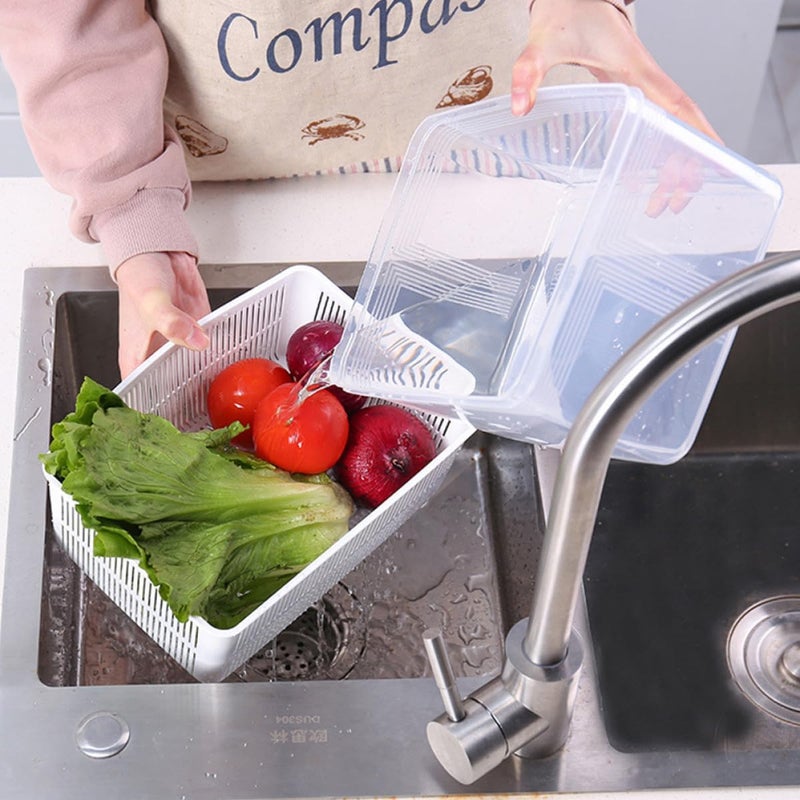 Double Layer Kitchen Draining Basket Food Strainer Storage Organizer for Fruits and Vegetables Washing and Draining - Image 2