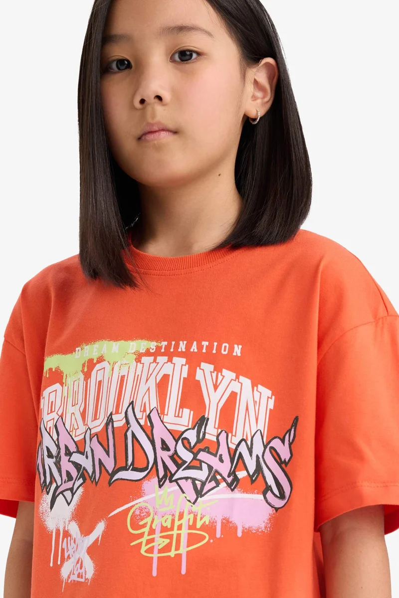ديفاكتو Girl Oversize Crew Neck Short Sleeve T-Shirt