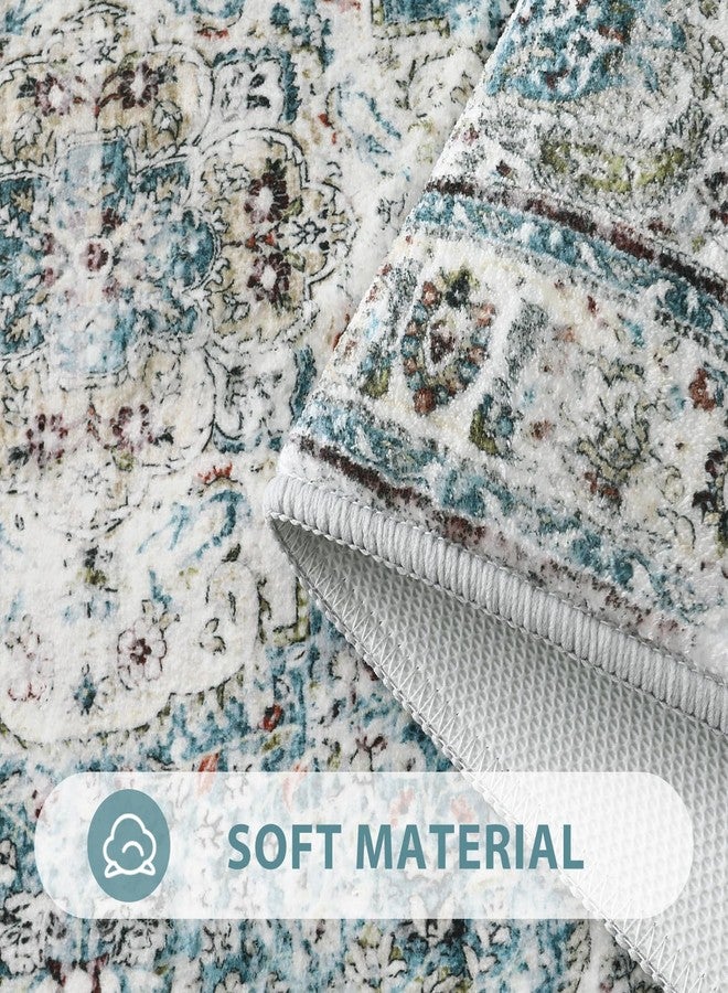 Uphome Blue Bathroom Rugs, Distressed Farmhouse Boho Bath Mat, Comfy Velvet Small Bath Rugs Non Slip Washable, Vintage Oriental Toilet Rug for Sink Shower Vanity, 18x26 inch - Image 2