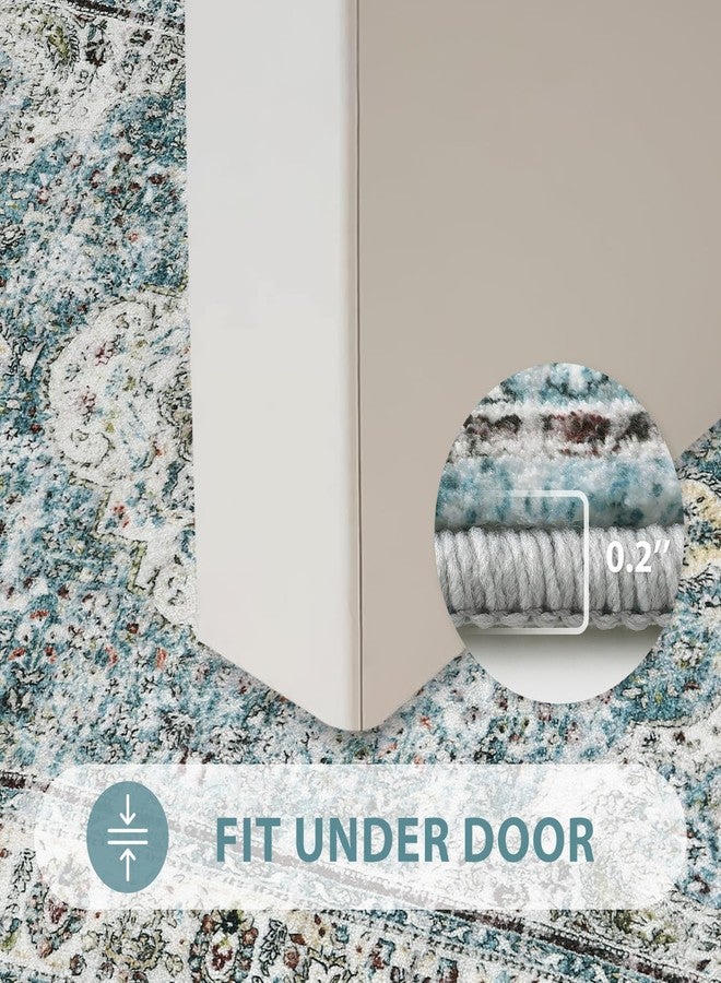 Uphome Blue Bathroom Rugs, Distressed Farmhouse Boho Bath Mat, Comfy Velvet Small Bath Rugs Non Slip Washable, Vintage Oriental Toilet Rug for Sink Shower Vanity, 18x26 inch - Image 4
