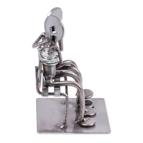 NOVICA تمثال معدني رومانسي من قطع غيار السيارات المعاد تدويرها من NOVICA، بارتفاع 4.7 بوصة 'أحباء مقعد الحديقة' - Image 4