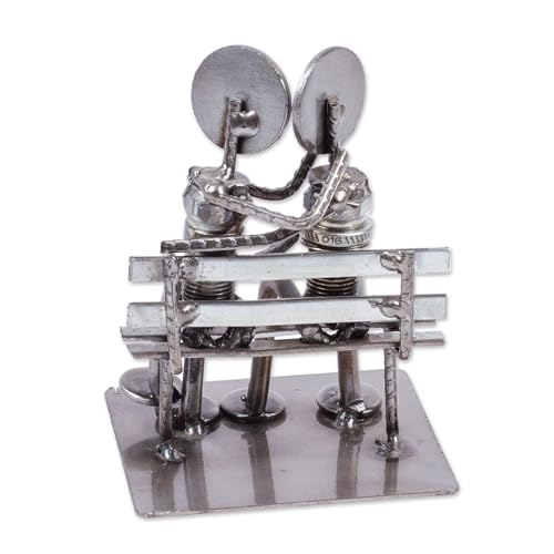 NOVICA تمثال معدني رومانسي من قطع غيار السيارات المعاد تدويرها من NOVICA، بارتفاع 4.7 بوصة 'أحباء مقعد الحديقة' - Image 5