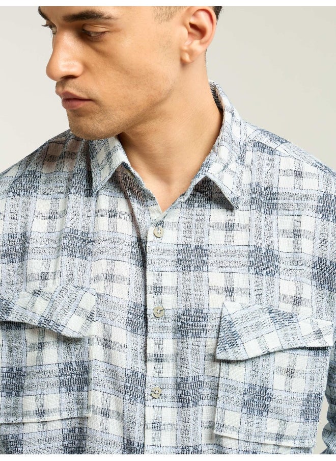 Beyoung Blue Waffle Plaid Shirt  - Image 4