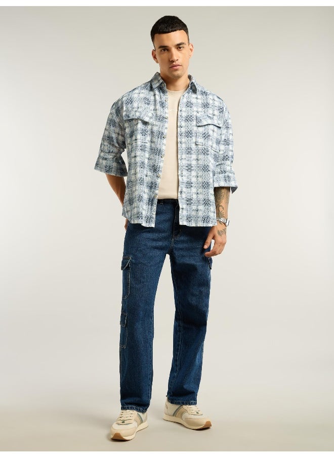 Beyoung Blue Waffle Plaid Shirt  - Image 1