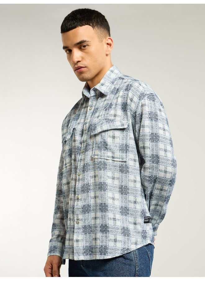 Beyoung Blue Waffle Plaid Shirt  - Image 3