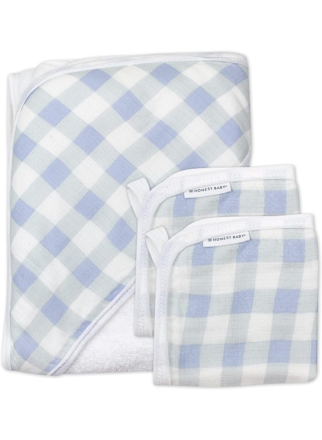 HonestBaby 3-Piece Organic Cotton Hooded Towel & Washcloth Set - Image 1