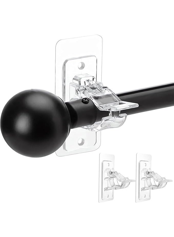 Hugifts 2-Pack No Drill Needed Curtain Rod Holders, Self Adhesive Rod Brackets, Multipurpose Nail-Free Stick on Curtain Rod Hooks Hangers for Dorm, Kitchen, Home, Bathroom, Transparent - Image 1