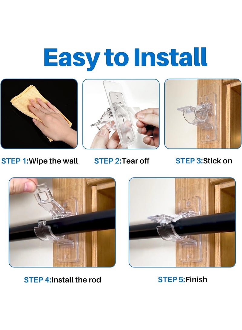 Hugifts 2-Pack No Drill Needed Curtain Rod Holders, Self Adhesive Rod Brackets, Multipurpose Nail-Free Stick on Curtain Rod Hooks Hangers for Dorm, Kitchen, Home, Bathroom, Transparent - Image 3
