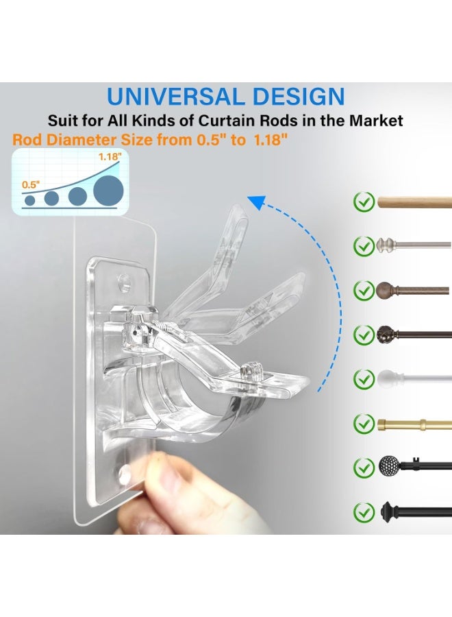 Hugifts 2-Pack No Drill Needed Curtain Rod Holders, Self Adhesive Rod Brackets, Multipurpose Nail-Free Stick on Curtain Rod Hooks Hangers for Dorm, Kitchen, Home, Bathroom, Transparent - Image 2