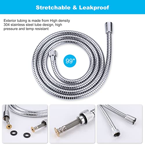 Aleasha Chrome Finished Shower Hose, 99 Inches Extra Long Shower Hose Attachment for Shower Head SUS 304 Stainless Steel Bathroom Bathing Handheld Shower Head Hose with Brass Insert and Nut - Image 2