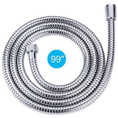Aleasha Chrome Finished Shower Hose, 99 Inches Extra Long Shower Hose Attachment for Shower Head SUS 304 Stainless Steel Bathroom Bathing Handheld Shower Head Hose with Brass Insert and Nut - Image 1
