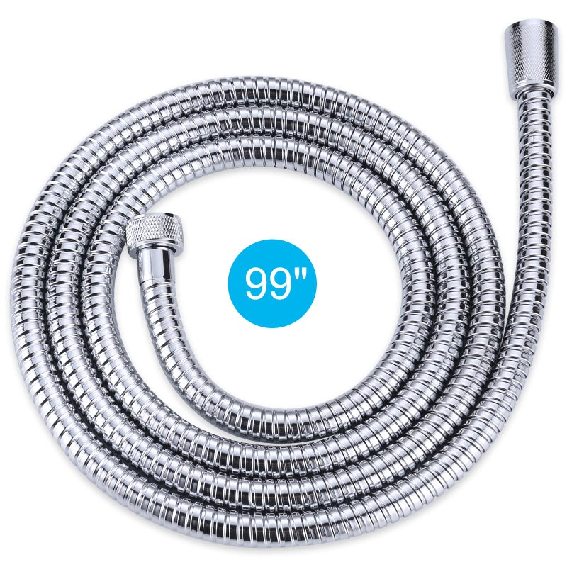 Aleasha Chrome Finished Shower Hose, 99 Inches Extra Long Shower Hose Attachment for Shower Head SUS 304 Stainless Steel Bathroom Bathing Handheld Shower Head Hose with Brass Insert and Nut - Image 4