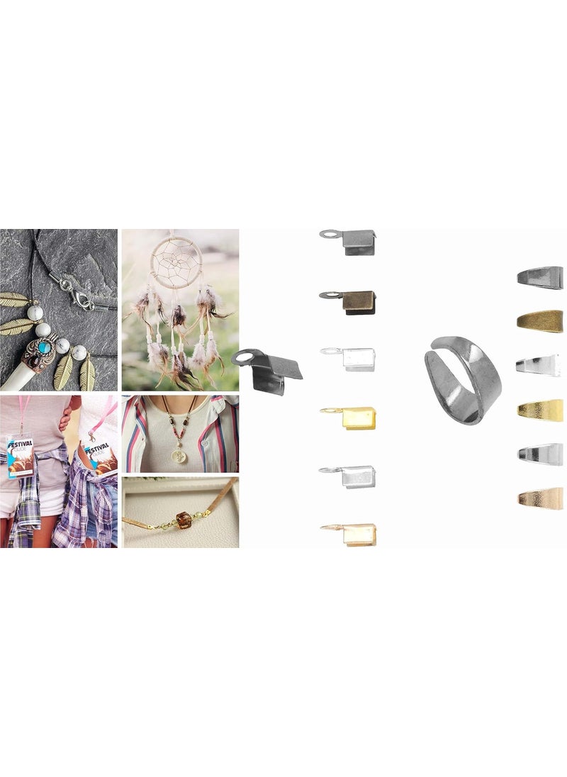DIY Crafts - DIY Crafts (12 Sets, K C Gold) Fold Over Crimp Cord Ends for Jewelry Making – 1 Set = 6x Cord End Clamps - 6x Cord Clamp Ends Crimp 1 mtr Chain Jewelry Finding for Leather Ribbon - Image 1