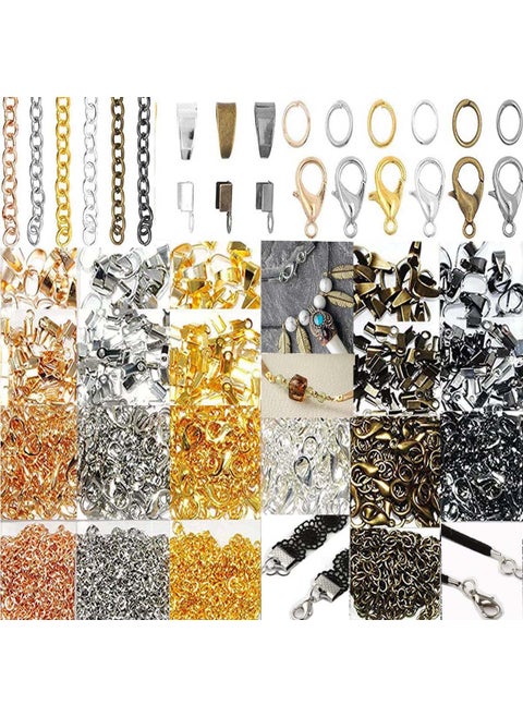 DIY Crafts (12 Sets, K C Gold) Fold Over Crimp Cord Ends for Jewelry Making – 1 Set = 6x Cord End Clamps - 6x Cord Clamp Ends Crimp 1 mtr Chain Jewelry Finding for Leather Ribbon