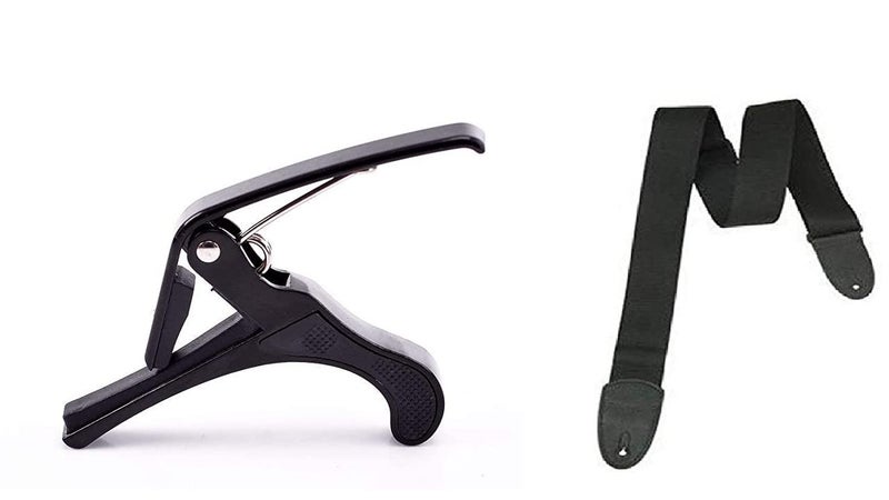 Guitar Capo & Black Belt for Electric, Acoustic, and Classical Guitar combo of (black belt and black capo)