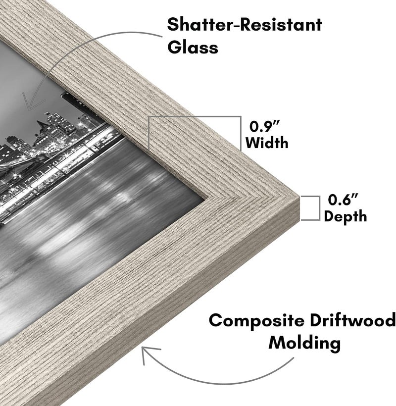 Americanflat 8.5x14 Picture Frame with Shatter-Resistant Glass - Gallery Style Frame with Engineered Wood - Signature Collection - Photo Frame for Wall Display - Driftwood - Image 3