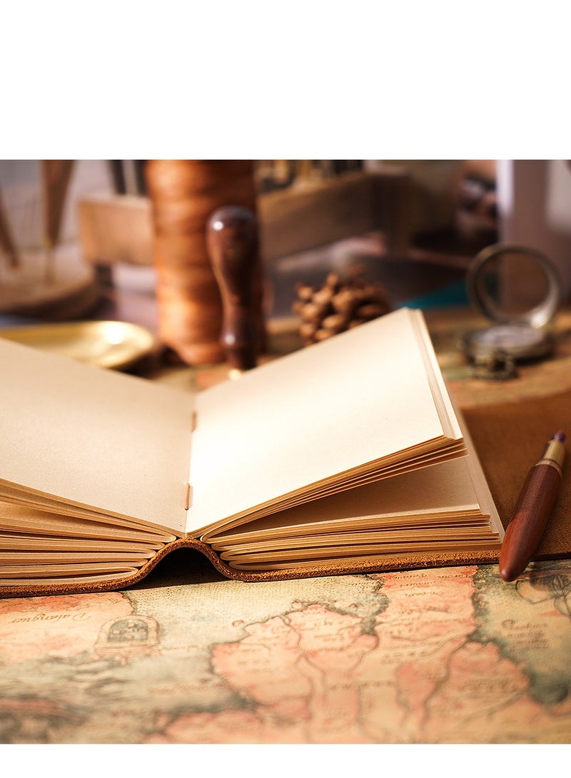 SYOSI Leather Bound Journal for Men Women Rustic Vintage Handmade Large Writing Notebook for Business Travel Daily Notepad Sketchbook Gift Brown - Image 5