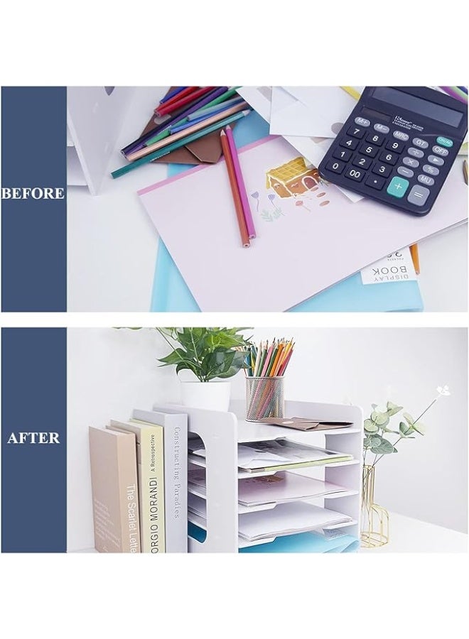 YHOME صينية تنظيم مكتبية من 5 طبقات مع درج وحامل أقلام، منظم ملفات بحجم A4/Letter، تخزين كتب للمنزل والمكتب والمدرسة - Image 3