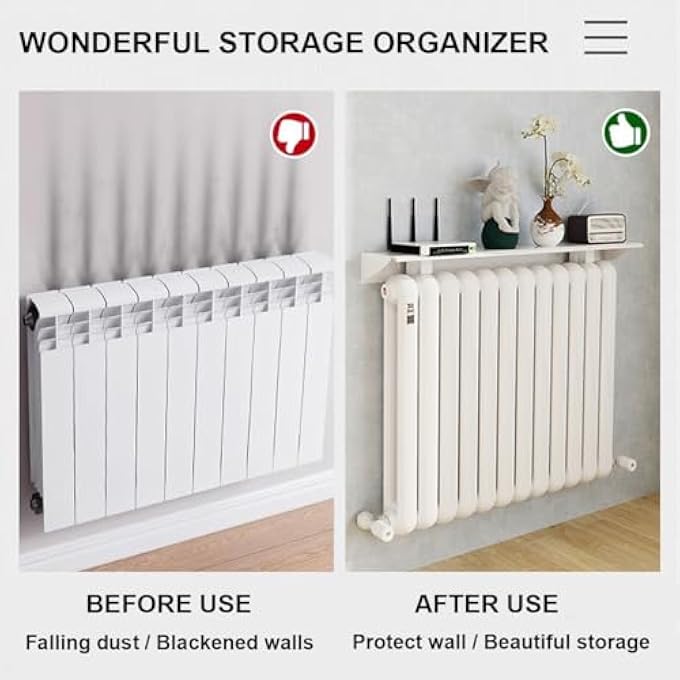 RADIATOR SHELF ABOVE RADIATOR, RADIATOR COVER, MODERN WHITE STORAGE SHELF, ALUMINIUM ALLOY STORAGE SHELF, RADIATOR COVER FOR RADIATOR, HEATED TOILET HEATING, WITHOUT DRILLING 40 CM - Image 3