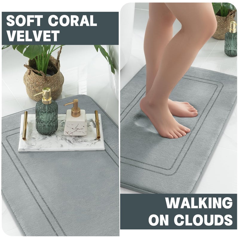 YIHOUSE Memory Foam Bath Mat Set, Non Slip Bath Mats for Bathroom, Super Soft and Water Absorbent Bath Rug Set, Machine Washable U Shape Toilet Mats, Light Grey - Image 2
