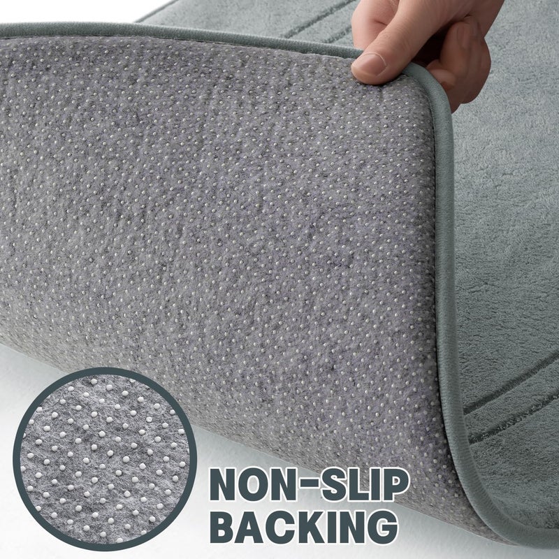 YIHOUSE Memory Foam Bath Mat Set, Non Slip Bath Mats for Bathroom, Super Soft and Water Absorbent Bath Rug Set, Machine Washable U Shape Toilet Mats, Light Grey - Image 3