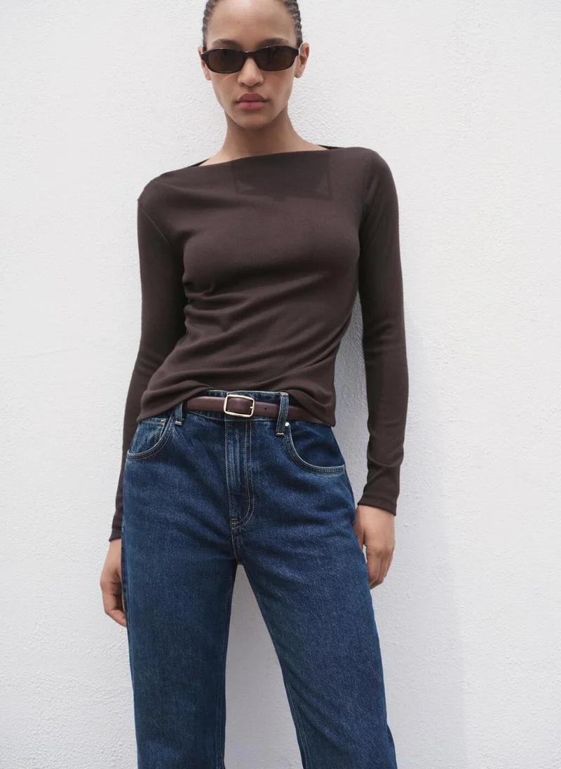 MANGO Long-sleeved boat-neck t-shirt