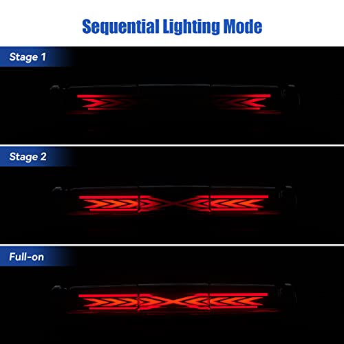 CMVT Auto Third 3rd Brake Light, X STYLE Sequential LED High Mount Stop Light for 1999-2006 Chevy Silverado/GMC Sierra 1500 2500 3500 HD, 2007 Silverado/Sierra Classic, Rear Center Cab Roof Tail Lamp - Image 2