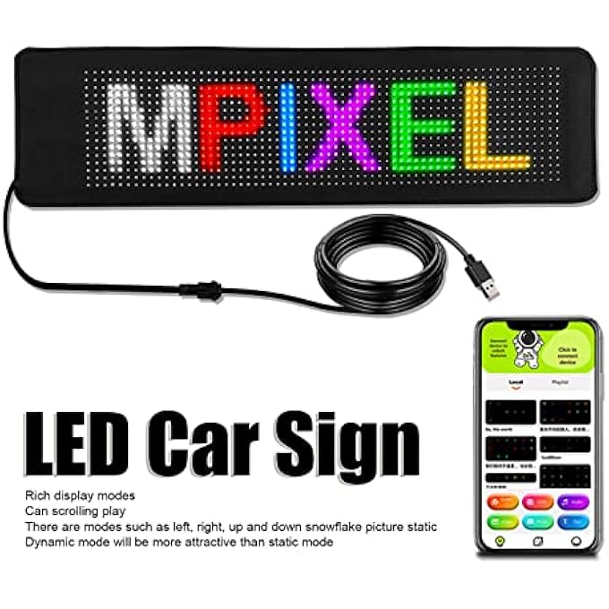 Goshyda Led Car Sign Usb 5V Flexible Led Scrolling Led Sign With App Control 16X64 Programmable Led Panel Custom Text Digital Display For - Image 4