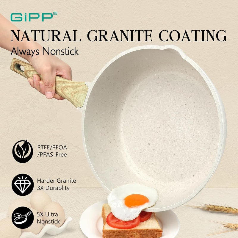 GIPP Nonstick Deep Frying Pan, 28cm Skillet Working Pan Granite Induction Cookware, Non Stick Saute Pan with Lid, PFOA PFOS APEO Free, White - Image 3