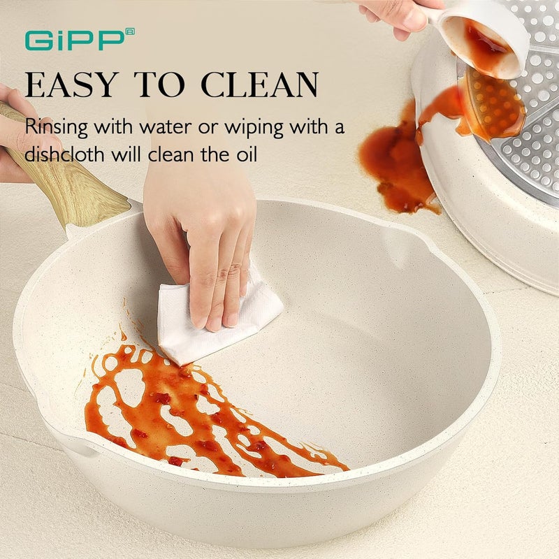 GIPP Nonstick Deep Frying Pan, 28cm Skillet Working Pan Granite Induction Cookware, Non Stick Saute Pan with Lid, PFOA PFOS APEO Free, White - Image 4