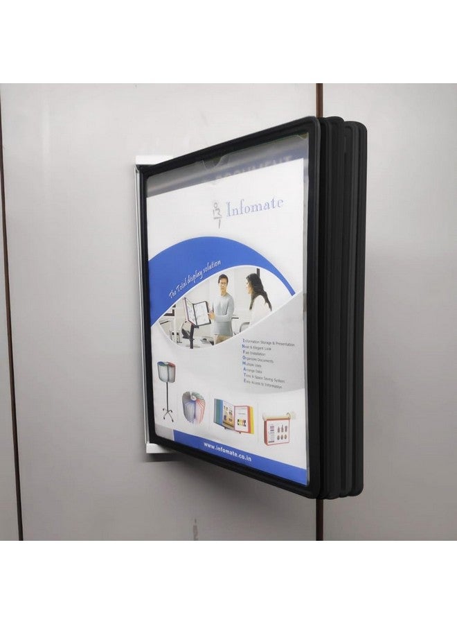 Infomate Wall Unit Folder A4 with 5 Folders - Wall Hanging Documents Storage File Folders - Black Colored Folders - Image 1