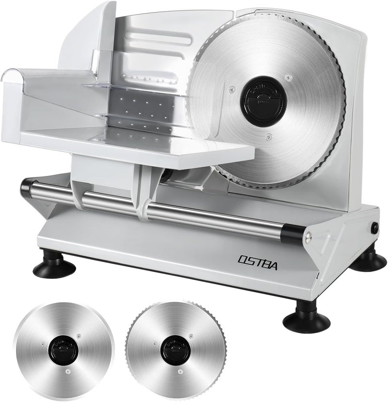 OSTBA Meat Slicer Machine, Two 6.7” Removable Stainless Steel Blades and Food Carriage, 150W Electric Deli Food Slicer for Home Use, Easy to Clean, 0-15mm Adjustable Thickness for Meat, Cheese, Bread - Image 1