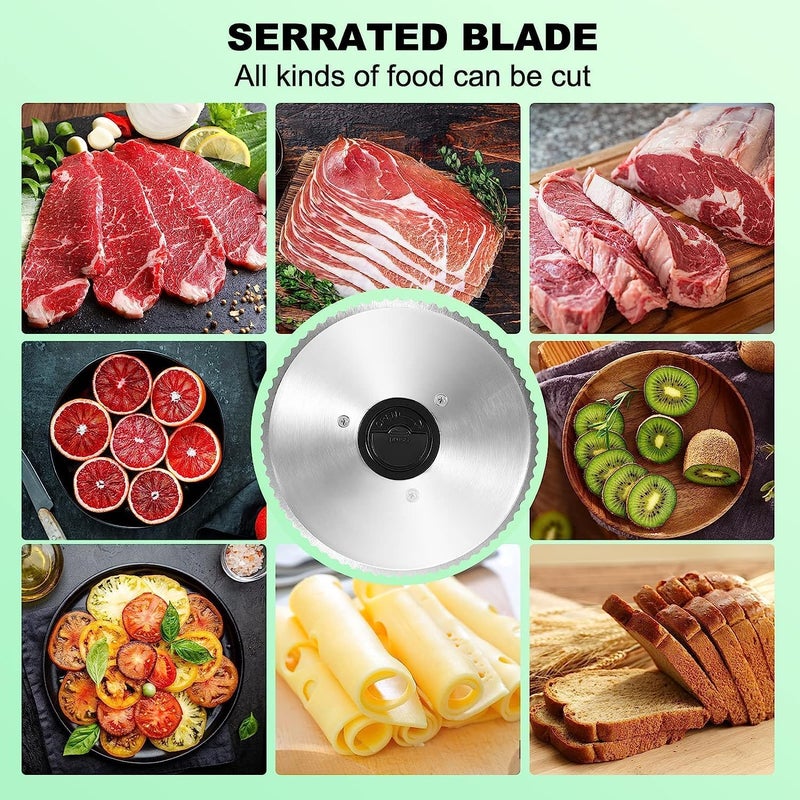 OSTBA Meat Slicer Machine, Two 6.7” Removable Stainless Steel Blades and Food Carriage, 150W Electric Deli Food Slicer for Home Use, Easy to Clean, 0-15mm Adjustable Thickness for Meat, Cheese, Bread - Image 5